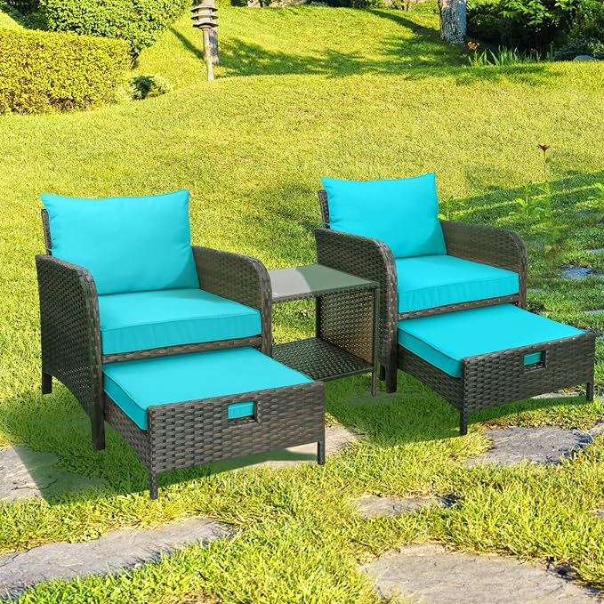 LEVELEVE Balcony Furniture 5 Piece Patio Conversation Set, PE Wicker Rattan - Image 9