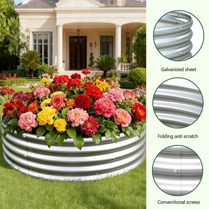 4x4x1ft Galvanized Round Raised Garden Bed, Outdoor Planter Box Metal Patio Kit - Image 3