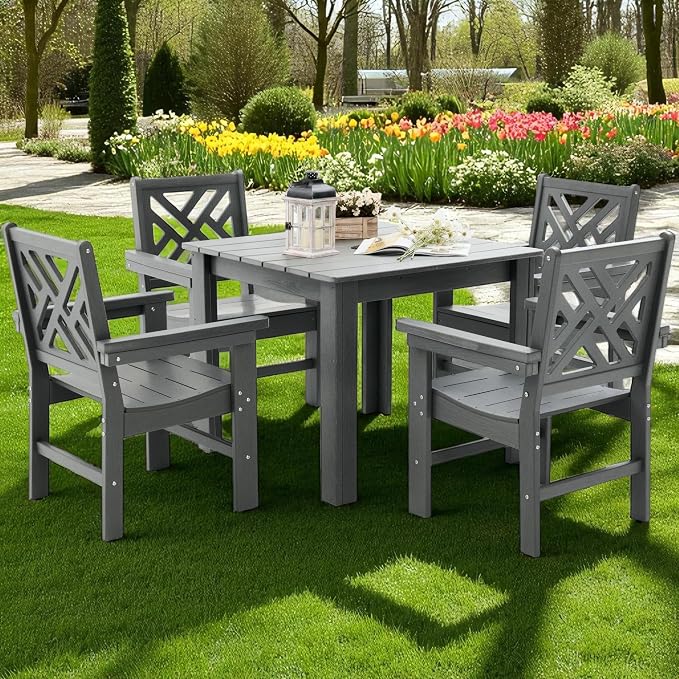 HDPE Outdoor Dining Set, 5-Piece Outdoor Table and Chairs Include 4 Armchair - Image 8