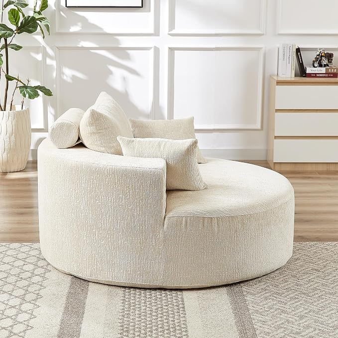 Oversized Round Chaise Longue Chair Indoor, Modern 55-inch Upholstered Chenille - Image 9