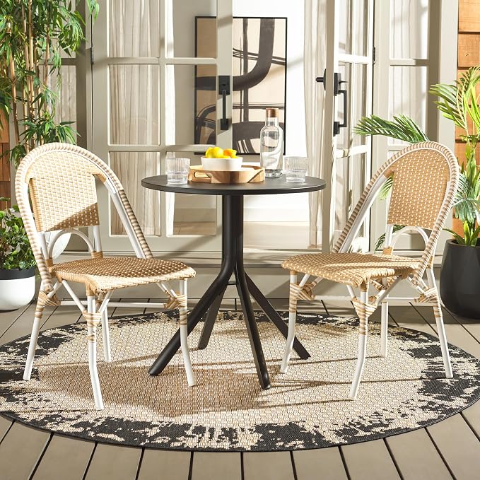 SAFAVIEH Outdoor Collection Torino Natural Wash & White Parisian Bistro Chair - Image 2