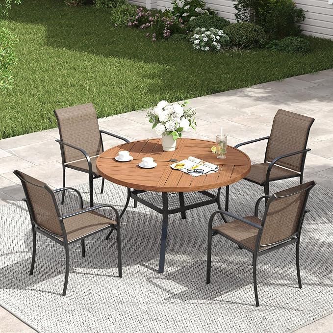VICLLAX Patio Table and Chair Set of 4, All Weather Metal Round Outdoor Dining by HOME
