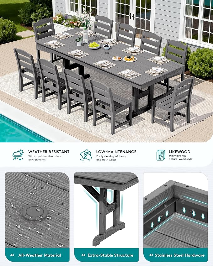 SERWALL 11 Piece Outdoor Dining Set - Image 3