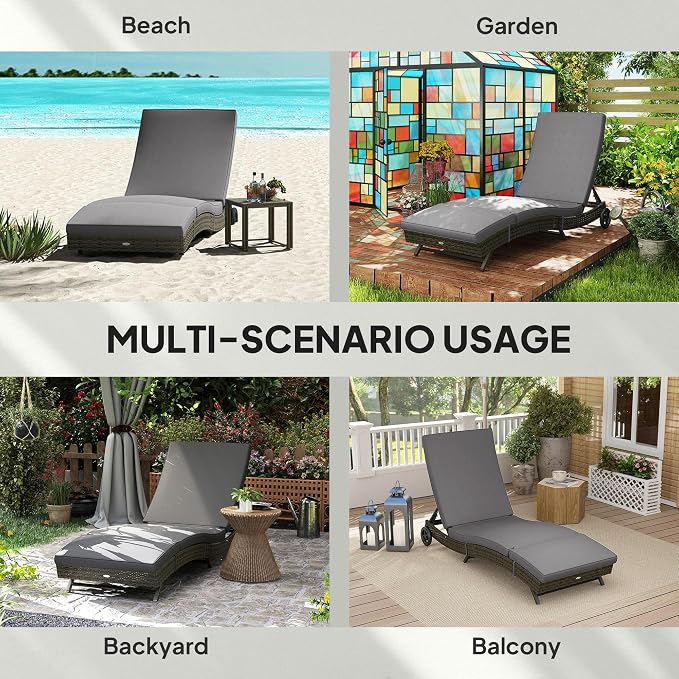 Outsunny Wicker Chaise Lounge Chair Outdoor - Image 7