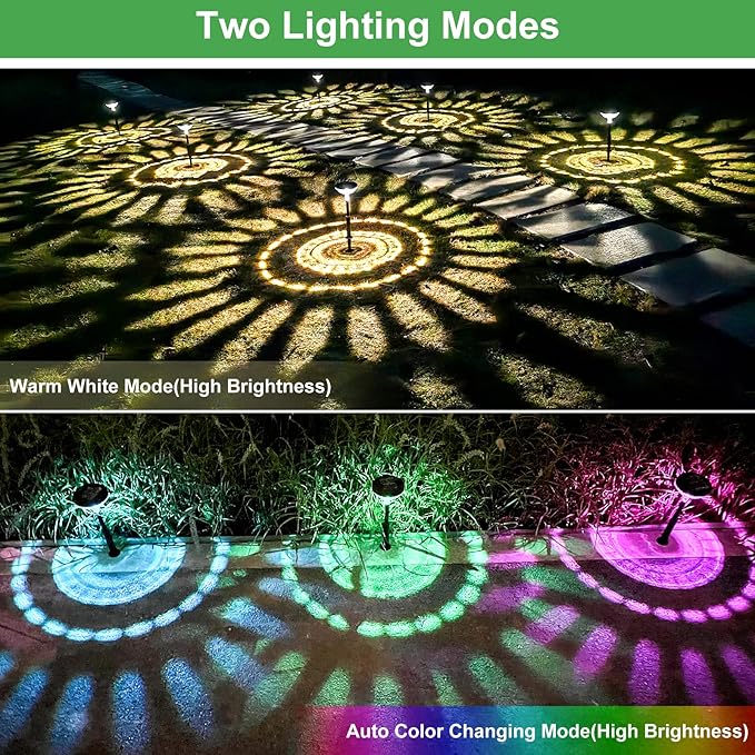 Bright Solar Pathway Lights 6 Pack, Color Changing+Warm White LED Solar Lights - Image 2
