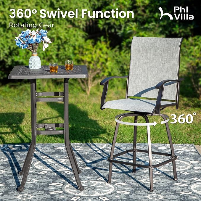 PHI VILLA Outdoor Swivel Patio Bar Stools Set of 2, 30 Inch Bar Height Tall - Image 4