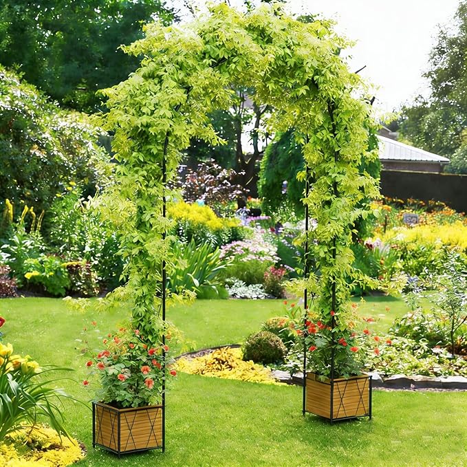 Metal Garden Arch Trellis for Climbing Plants Outdoor, 8.2FT Garden Arbors - Image 3