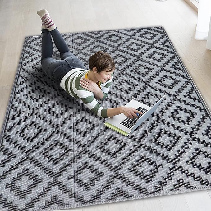SAND MINE Waterproof Outdoor Rug 4x6 ft, Reversible Mats, Modern Area Rug by SANDMIND