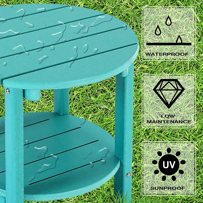 LZRS Round Adirondack Side Table Double End Table, Outdoor Side Tables - Image 4