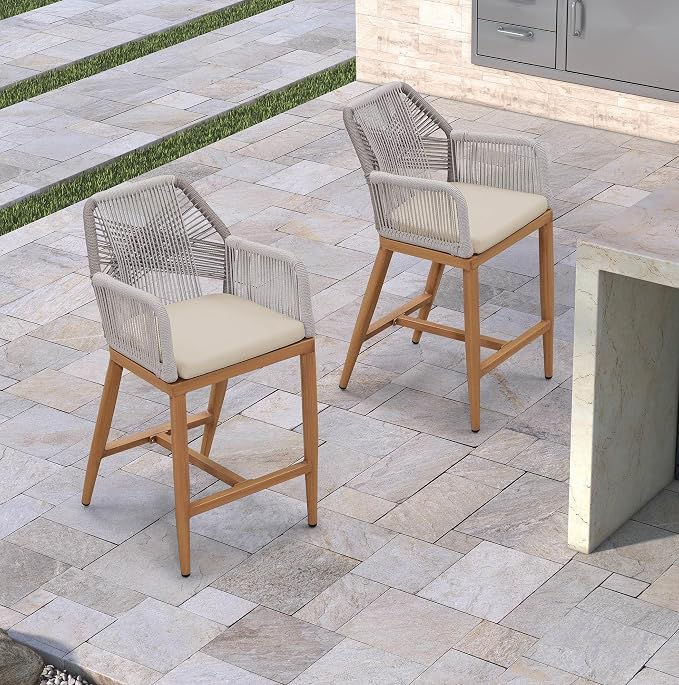 PURPLE LEAF Patio Counter Height Bar Stool 24" H Modern 1 Piece Rattan Outdoor - Image 2