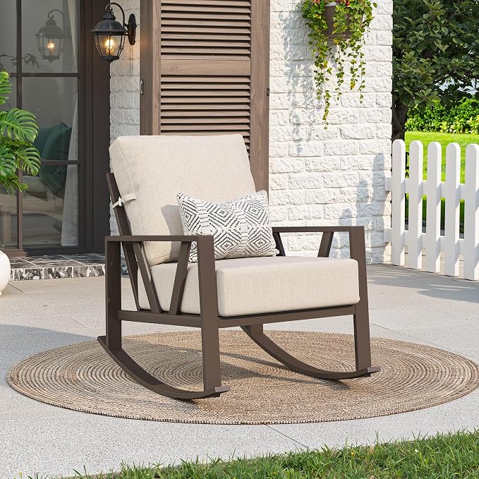 Outdoor Patio Rocking Chair, Porch Bistro Balcony Rocker Chair by COMLAXFIELD