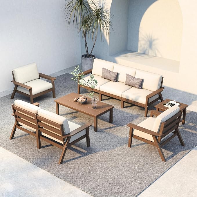 HDPE 7 Piece Patio Furniture Set, HDPE Outdoor Sectional by PatioKingdom