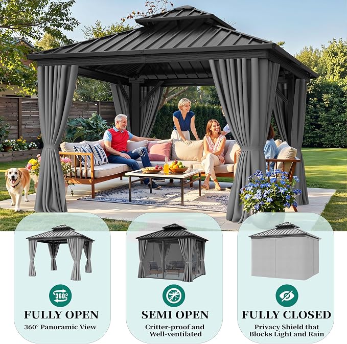 YITAHOME 10X10FT Hard Top Gazebo Patios Outdoor Double Roof Canopy Aluminum - Image 5
