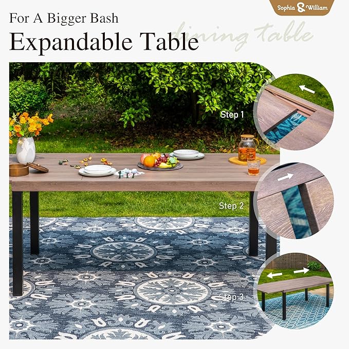 Sophia & William Expandable Patio Dining Table, Extra Large 99.2" L x 35.5" W - Image 5