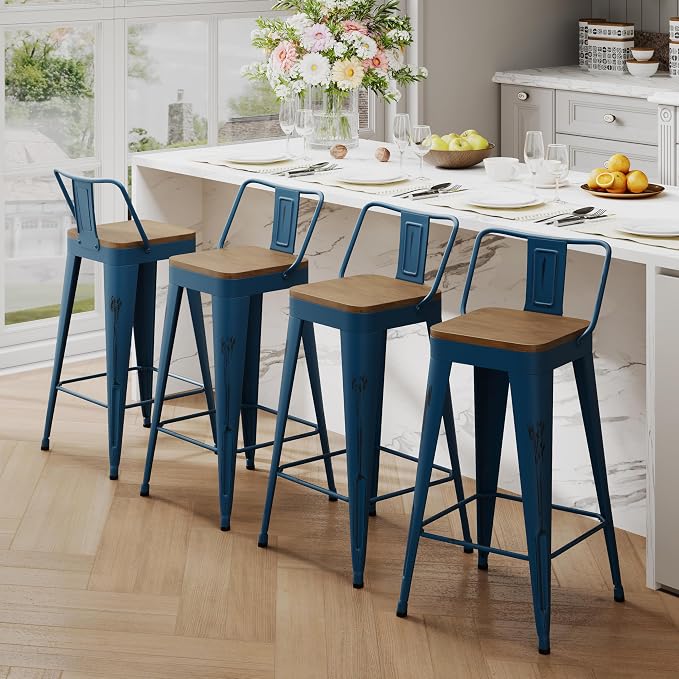 Andeworld Bar Stools Set of 4 Bar Height Stools Industrial Metal Barstools - Image 3