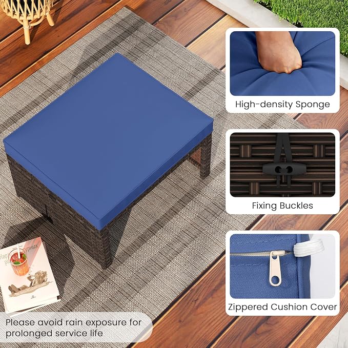 Tangkula 2 Pieces Patio PE Rattan Ottomans, Poolside and Yard - Image 7