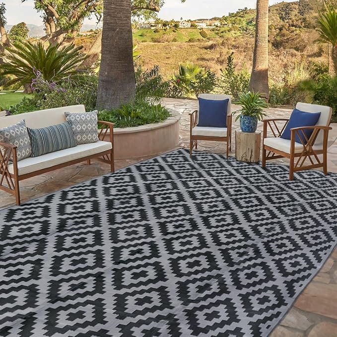 SAND MINE Waterproof Outdoor Rug 10x20 ft, Plastic Reversible Rug, Modern Area by SANDMIND