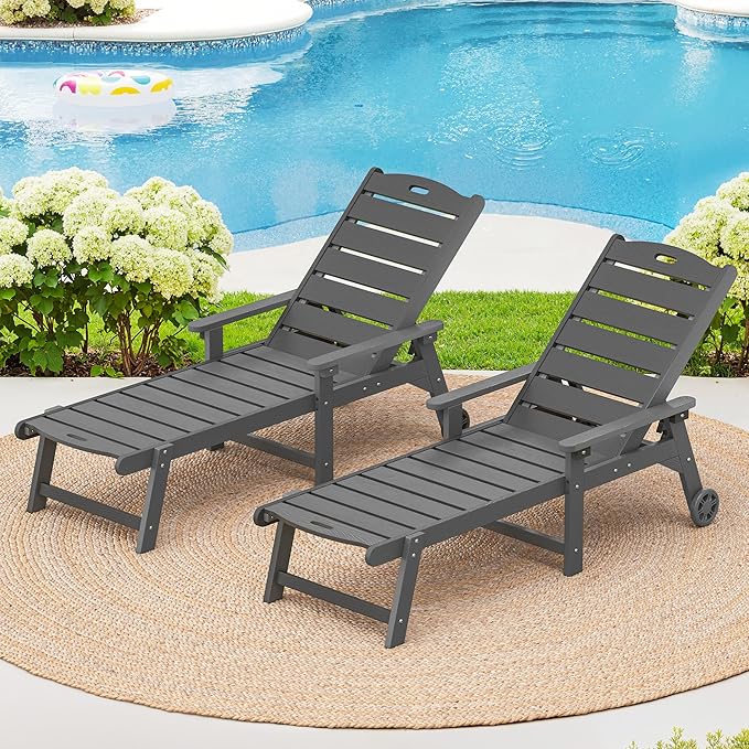 LUE BONA Outdoor Chaise Lounge Chairs Set of 2, HDPS Chaise Lounger, 5 by LUEBONA