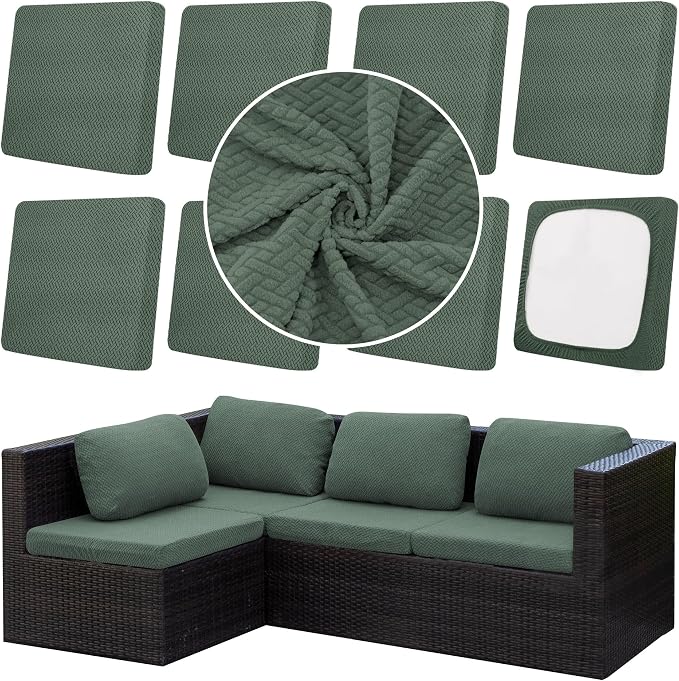 8Pcs Outdoor Cushion Covers, Patio Cushion Covers, Stretch Elastic Slipcovers by dreahoteztil