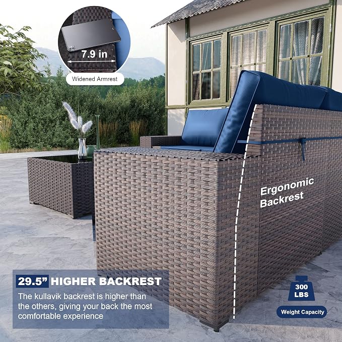 Kullavik Outdoor Patio Furniture Set, 12 Pieces Sectional Rattan Sofa Set Brown - Image 2