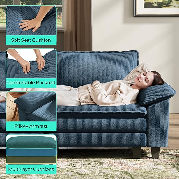 LINSY HOME 90'' Cloud Loveseat Sofa, Modular Sectional Couches Corduroy Cloud - Image 4