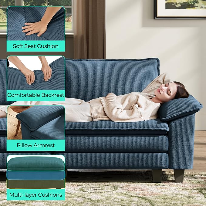 LINSY HOME 157'' Modular Sectional Sofa Blue Couch Corduroy Cloud Couches - Image 4