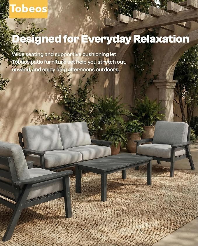 HDPE 5 Piece Patio Furniture Set, Outdoor Couch - Image 8