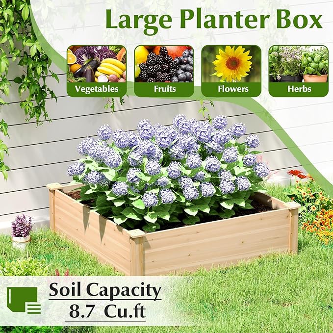 Giantex Raised Garden Bed, Wood Planter Box, Outdoor Square Garden Bed - Image 7