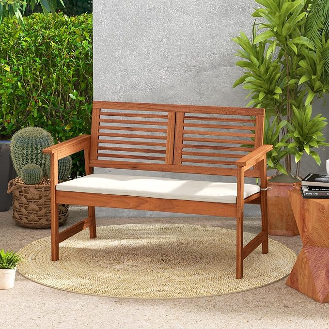 HAPPYGRILL Outdoor Wood Bench Patio Solid Wood Loveseat - Image 4