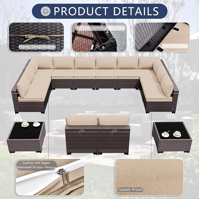 Outdoor Patio Furniture Set, 14 Pieces Outdoor Sectional Furniture Patio Sofa - Image 4