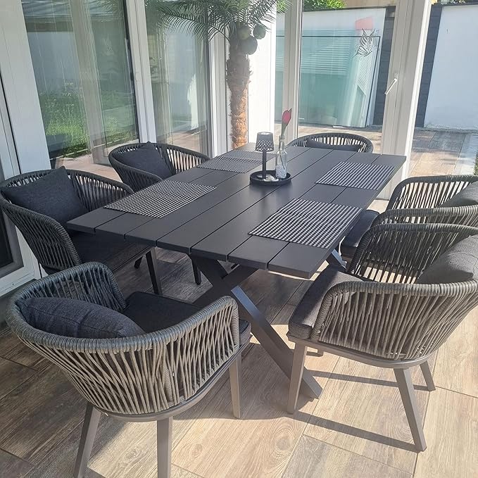 PURPLE LEAF 7 Pieces Patio Dining Set Wicker Outdoor Furniture Rectangular by PURPLELEAF