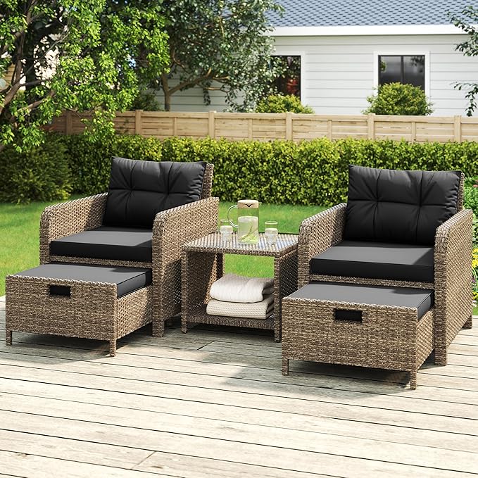 LHBcraft Balcony Furniture 5 Piece Wicker Patio Furniture Set, Outdoor - Image 2