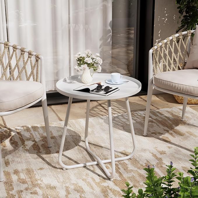 Outdoor Side Table, Indoor & Outdoor 18" Round Patio Side Table, Small Metal - Image 2