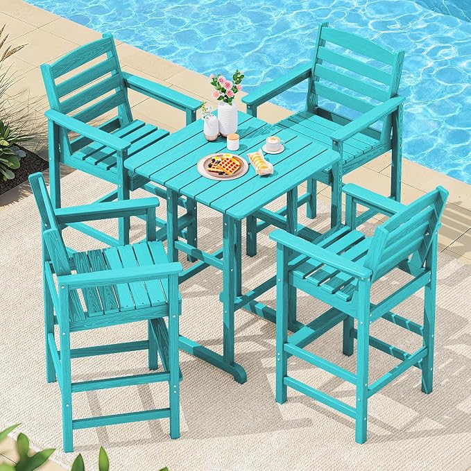 SERWALL 5 Pieces Adirondack Bar Chairs Set by SERWALL