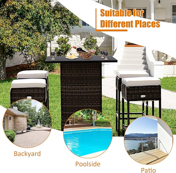 Tangkula 5 Piece Outdoor Rattan Bar Set, Patio Bar Furniture - Image 9