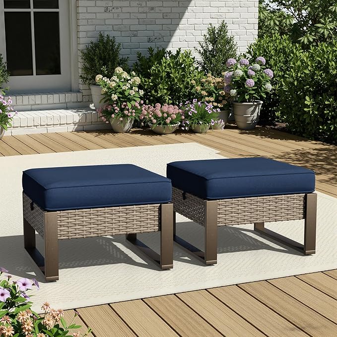 Joyside Outdoor Patio, All-Weather PE Rattan Ottomans Footstools by Joyside