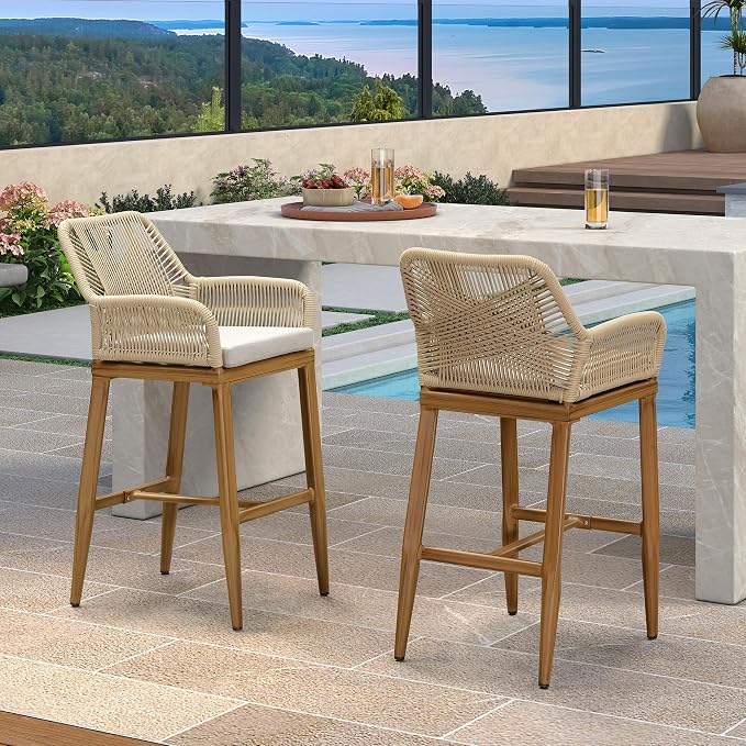PURPLE LEAF Outdoor 29" Bar Stools Set of 2, Boho Patio Bar Height Chair - Image 2