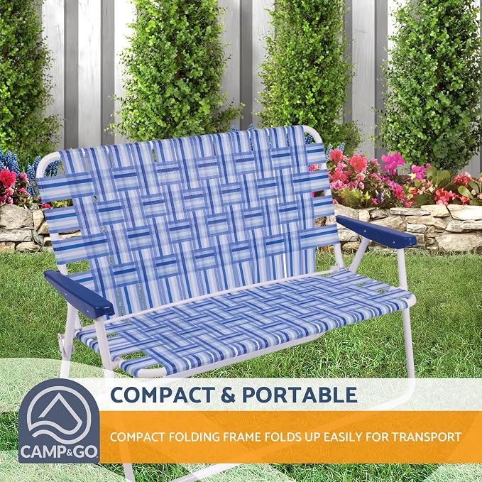 Camp & GO 16" Extended Height Folding Double Wide Web Lawn Chair Loveseat - Image 5
