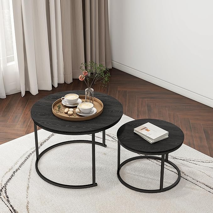 HOJINLINERO Round Coffee Table, Nesting Coffee Table Set of 2, Center Tables - Image 7