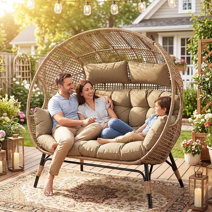 NICESOUL® Double Egg Chair Indoor Outdoor Stationary Oversized 6.5" Thick - Image 4