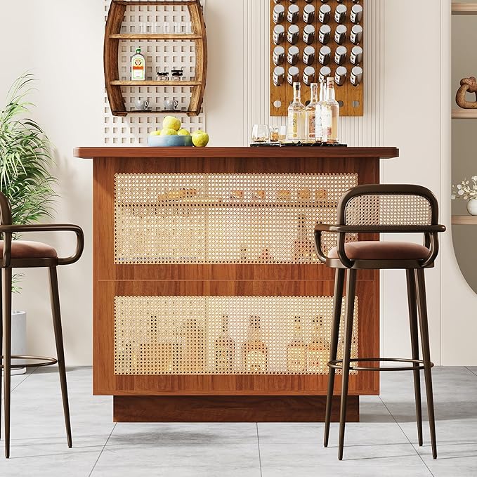 Tribesigns Rattan Home Bar Unit, Farmhouse 4-Tier Bar Table - Image 7