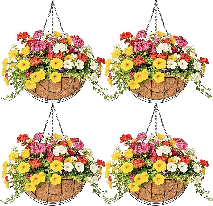 4 Pack 14 Inch Hanging Baskets for Plants Outdoor Metal Hanging Planter Hanging by Qusuxi