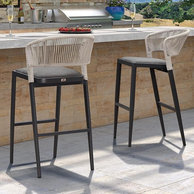 PURPLE LEAF Bar Stool Set of 2 Outdoor Rattan Bar Chair by PURPLELEAF