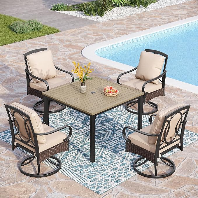 PHI VILLA 5-Piece Outdoor Dining Set, Heavy Duty Patio Table and Chairs Set by PHIVILLAThepioneerofcomfortablehouseholdsupplies