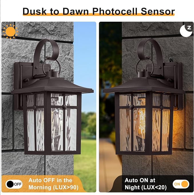 2 Pack Dusk to Dawn Outdoor Lighting, Oil Rubbed Bronze Exterior Light Fixtures - Image 2