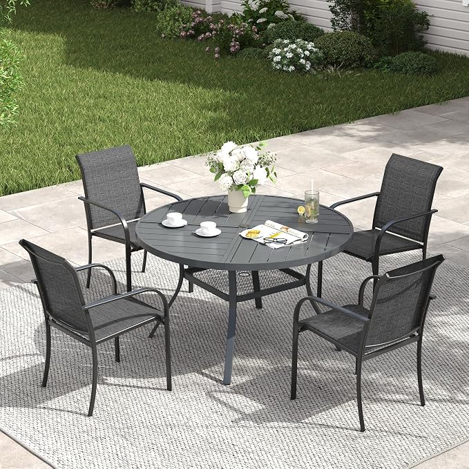 VICLLAX Patio Table and Chair Set of 4, All Weather Metal Round Outdoor Dining by HOME