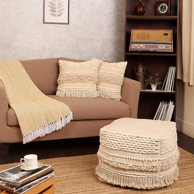 REDEARTH · UNSTUFFED Pouf Ottoman Cover Boho Textured Storage Cube Poof - Image 7