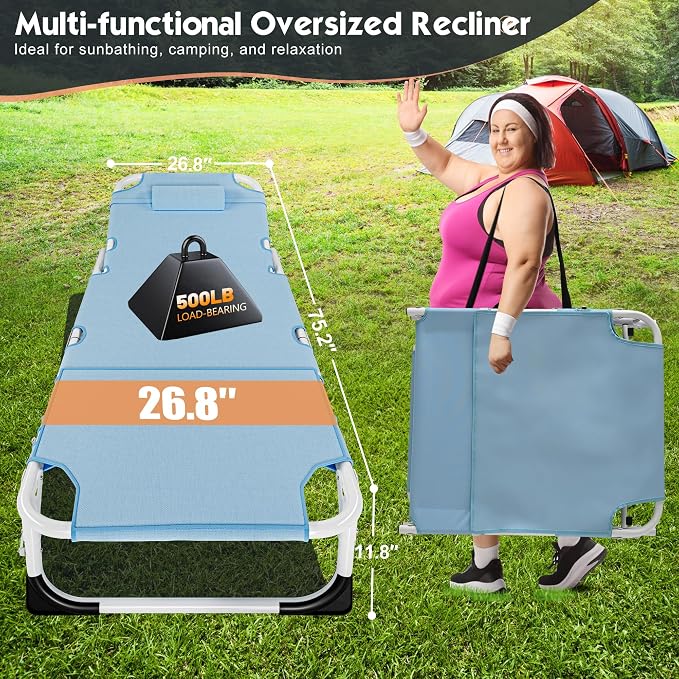 MOPHOTO Oversized Beach Lounge Chair, 5-Position Adjustable Tanning Chair - Image 4