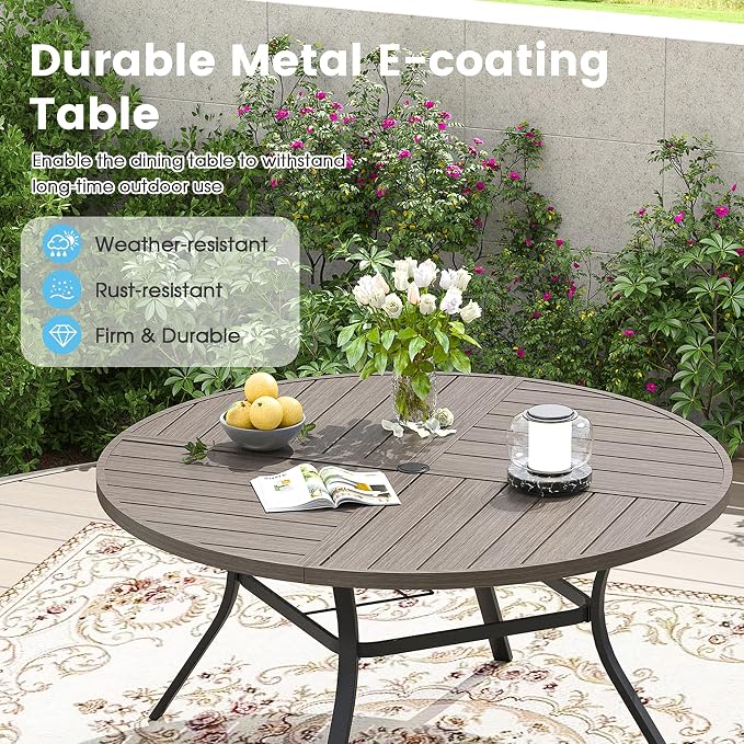 Patio Dining Table for 6-8, Round Metal Outdoor Table - Image 4