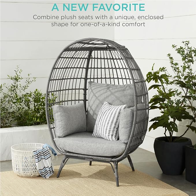 Best Choice Products Wicker Egg Chair, Oversized Indoor Outdoor Lounger - Image 7